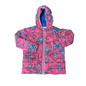 Hanna Andersson Girls’ Mauve Blue Floral Coat Jacket Size 130 (US 8) Hooded